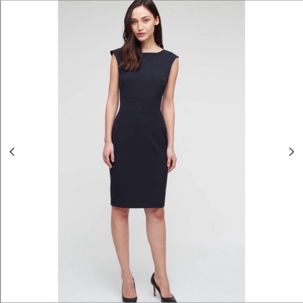 Jigsaw Paris Black Cap Sleeve Midi Dress